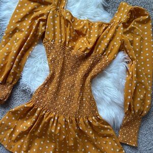 Parisian Works Yellow Puff Sleeve Smocked Mini Dress